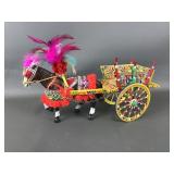Vtg Sicilian horse and cart wooden piece