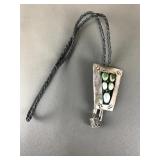 Vtg Sterling Silver Bennett Turquoise Bolo Tie