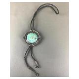Vtg Sterling Silver Bennett Turquoise Bolo Tie