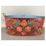 Vtg Hand Painted Toleware Folk Art Container Or