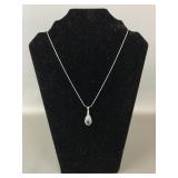 Sterling Silver Teardrop Pendant Necklace W Black