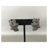 Vtg Marcasite & Sterling Silver Pierced Earrings