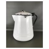 Vintage White Enamelware Farmhouse Coffee Pot