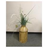 Painted Decorative Metal Milk Jug W Faux Cat Tails
