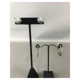 Vtg Sterling Silver Hoops & Shell Earrings