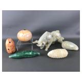 Vintage Carved Alabaster Stone Fruit & Onyx Bull