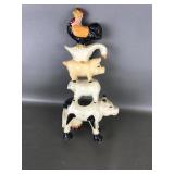 Vtg Hand Painted Cast Iron Stacked Farm Doorstop