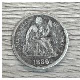 1886 Seated Liberty Dime 90% Silver Coin