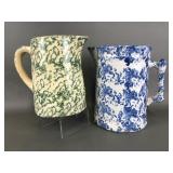 Antique Spongeware Stoneware Pottery Pitchers