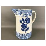 Antique Blue & White Spongeware Stoneware Pitcher