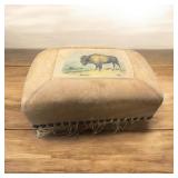 American Bison Leather Fringed Foot Stool
