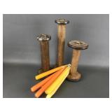Industrial Textile Mill Bobbin Candlesticks W Hand