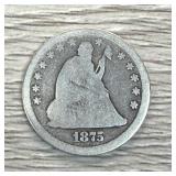 1875 Seated Liberty Quarter 90% Silver
