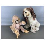 Vtg Plush Toy Monkey And Cocker Spainel