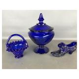 Cobalt Blue Glass Lidded Candy Jar, Shoe & Hobnail
