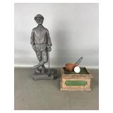 Vintage Resin Golf Trinket Box & Golfer Statue