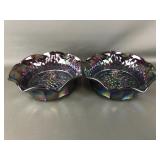 Vintage Amethyst Carnival Glass Grape Bowls