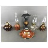 Vintage Glass & Porcelain Miniature Oil Lamps