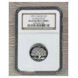 1999-s Silver 25c Connecticut Pf 69 Ultra Cameo
