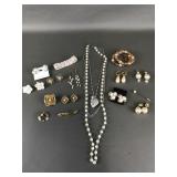 Vintage Glass Coro Clip Earrings, Faux Pearl