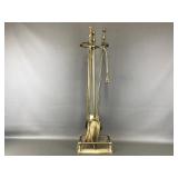 Vtg Brass Fireplace Tool Set With Ornate Handles