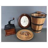 Reproduction Coffee Grinder, Wooden Bucket &