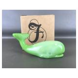Fenton Chameleon Green Glass Whale Figurine In Box