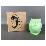 Fenton Chameleon Green Glass Owl Figurine In Box