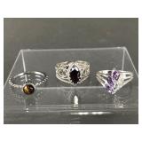 Sterling Silver Tigers Eye & More Size 7 Rings