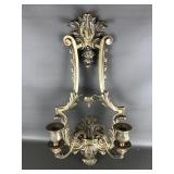 Vtg Heavy Brass Rococo Double Arm Wall Sconce