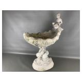 Vtg 1 Piece Shell Shaped Basin Concrete Bird Bath