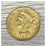 1897 Five Dollar ($5) Half Eagle 90% Gold Coin