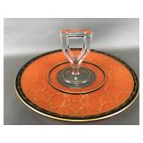 Vintage Orange Glass Handled Tidbit Tray