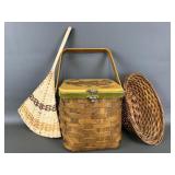 70's Decoupaged Wooden Mushroom Basket &