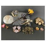 Vintage Damascene & More Costume Jewelry Brooches