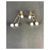 14k Gold Dangle Pearl Screw Back Earrings