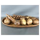 Handcarved Wooden Fruit & Bowl