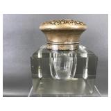 Vintage Sterling Silver Lidded Glass Ink Well