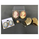 Vintage Cameo Locket Brooch & More Costume Jewelry