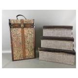 Vtg Wine Bottle Carrier Box & Mini Nesting Boxes