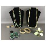 Vtg Sage Green Wooden Costume Jewelry & More