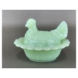 Vintage Jadite Art Glass Mini Hen On Nest