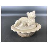 Vintage Chocolate Art Glass Mini Cat On Nest