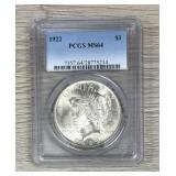 1922 Silver Peace Dollar Pcgs Ms 64