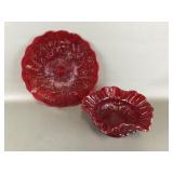 Vintage Good Luck Ruffled Glass Bowl & Platter