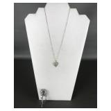 Sterling Silver Flower Brooch & Heart Necklace