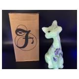 Fenton Uranium Signed Alley Cat Floral Art Glass