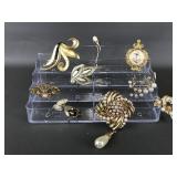 Vtg Gold Tone Faux Pearl Costume Jewelry Brooches