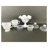 Vintage Milk Glass Hobnail Pedestal Compote & More