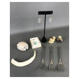 Vtg Warthog Tusk, Agate Slice Earrings, Turquoise